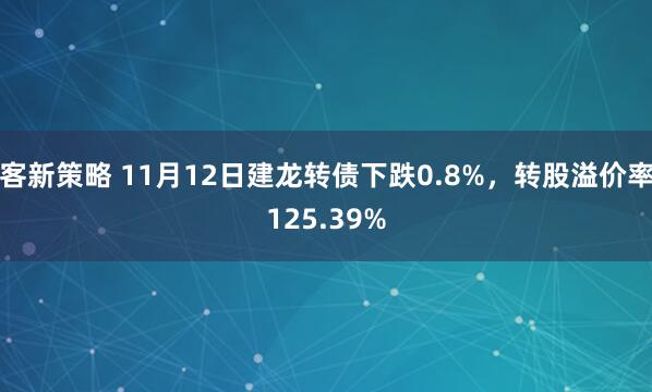 客新策略 11月12日建龙转债下跌0.8%，转股溢价率125.39%